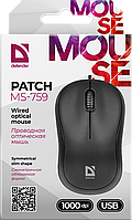 Проводная оптическая компьютерная мышь Defender Patch MS-759 черный, 3 кнопки,1000 dpi