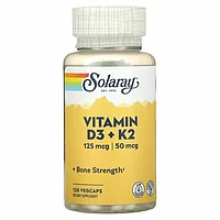 Solaray, Витамины D3 и K2, (5000 МЕ / 50 мкг, МК-7), 120 капсул