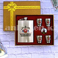 Мужской набор Jim Beam (фляга 240 мл (8oz) 4 рюмки воронка) в подарочной коробке 900