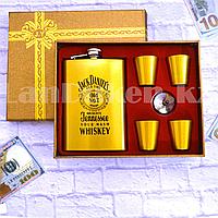 Мужской набор Jack Daniels (фляга 265 мл (9oz) 4 рюмки воронка) в подарочной коробке