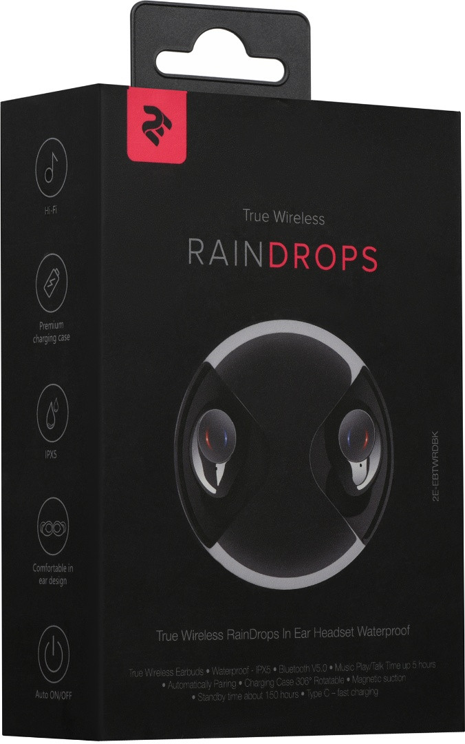 НАУШНИКИ 2E RainDrops True Wireless Waterproof Mic Black - фото 2 - id-p101410175