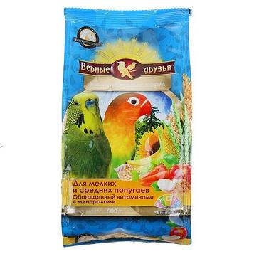 Корм Верные друзья для мелких и средних попугаев, с витаминами
