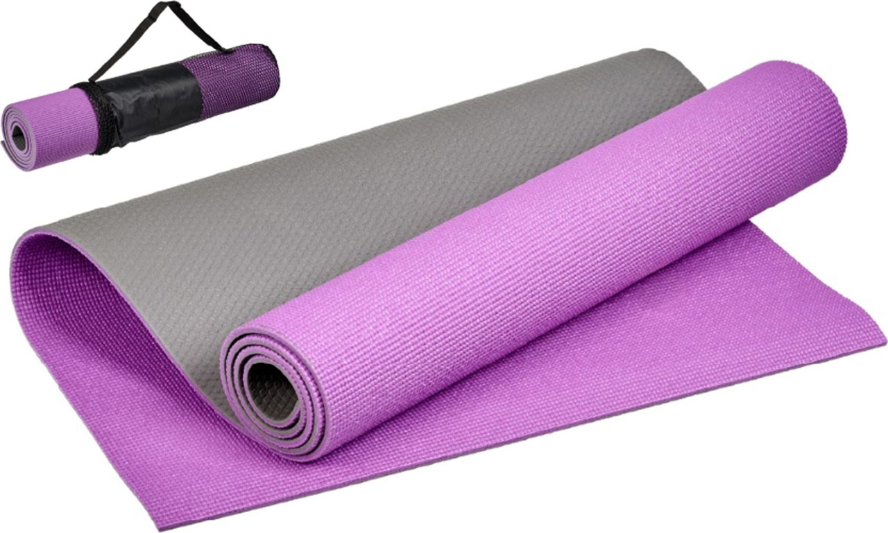 Коврик для йоги и фитнеса Bradex SF 0692, 190*61*0,6 см, двухслойный фиолетовый/серый с чехлом