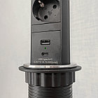 Shelbi Выдвижной-автоматический настольный розеточный блок на 2 розетки 200B, 1 USB, 1 Type-C, чёрный, фото 2