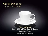 Чашка чайная + блюдце "Wilmax", 180 мл, фарфор, белая