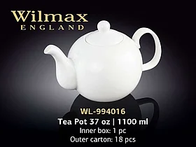 Чайник заварочный "Wilmax", 1100 мл, фарфор, белый