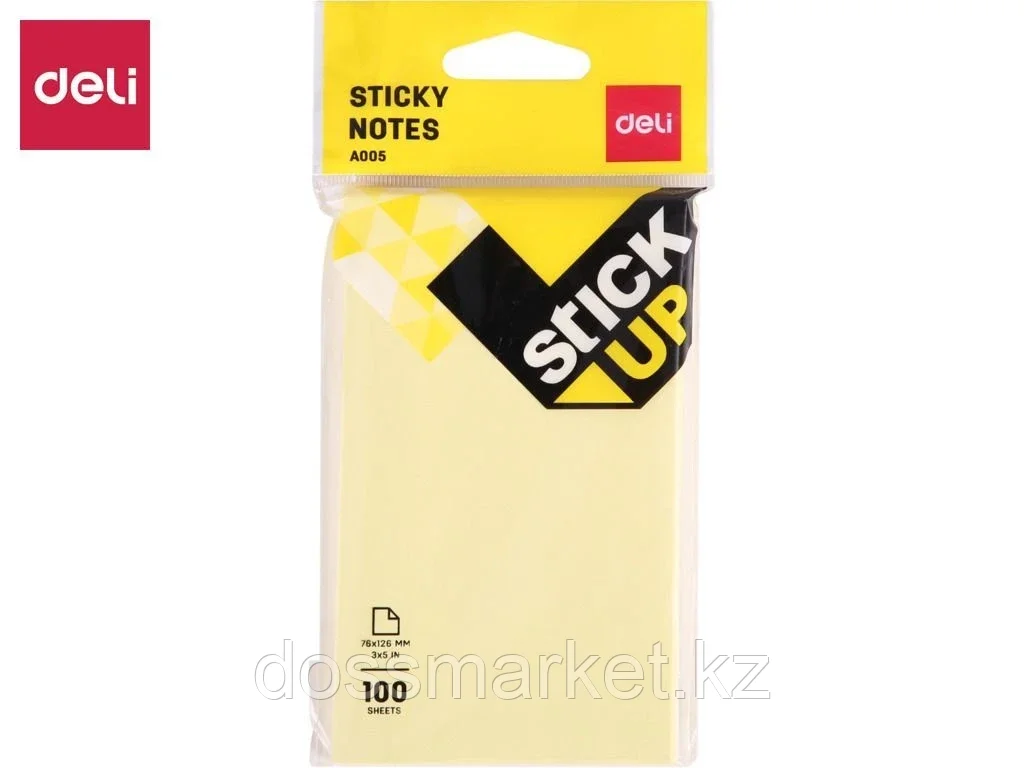 Клейкие листки DELI "Stick Up", 76 х126 мм, желтые, 100 листов
