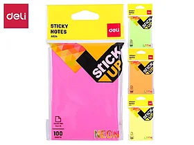 Клейкие листки DELI "Stick Up", 76 х101 мм, ассорти неоновые, 100 листов