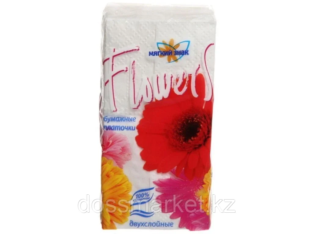 Платочки бумажные Мягкий знак "Flowers" носовые, 10 штук в пачке - фото 1 - id-p101459718
