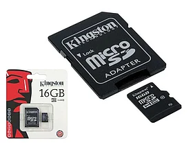 Карта памяти Kingston microSD 16GB Class 10 + адаптер для SD