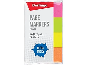 Закладки клейкие Berlingo "Ultra Sticky", 20х50 мм, 4 цвета х 50 закладок