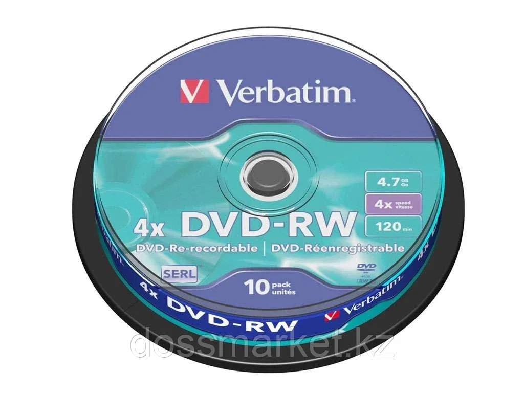 Диск DVD-RW Verbatim 4X 4.7 GB (10 штук в упаковке)