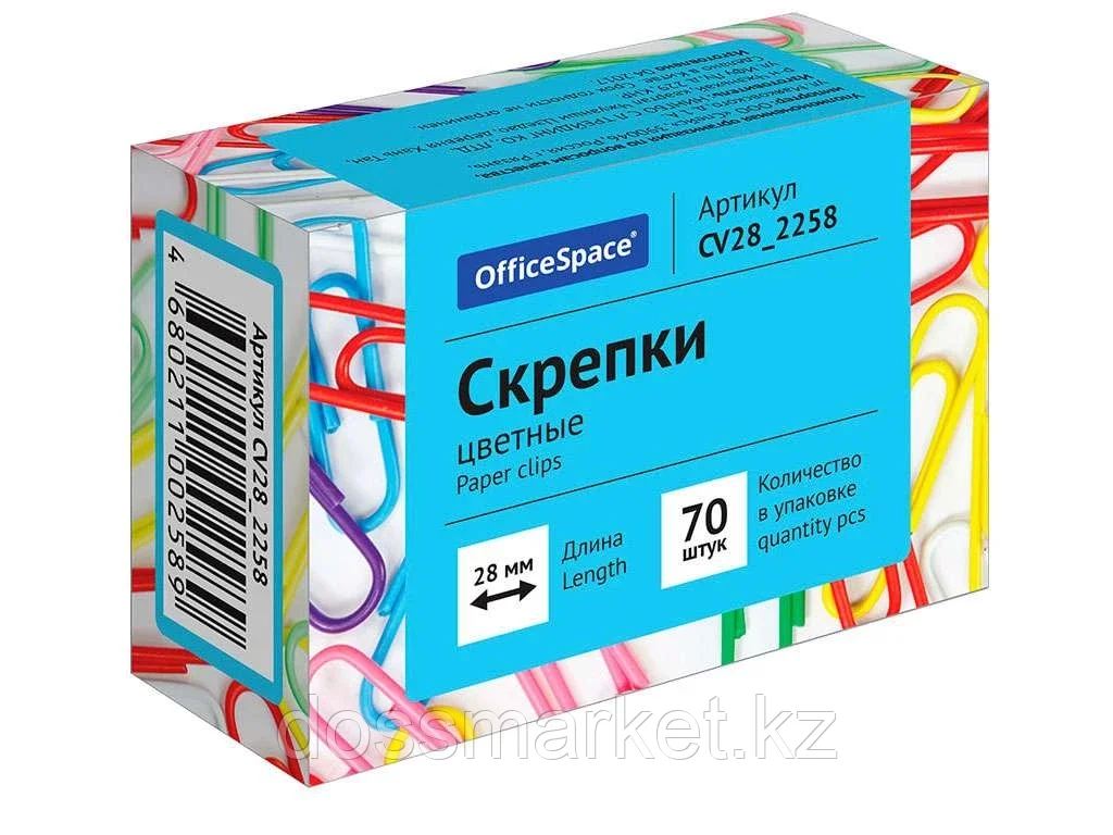 Скрепки OfficeSpace 28 мм, цветные, 70 шт/упак - фото 1 - id-p101459349