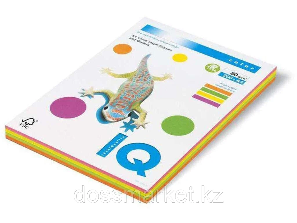 Бумага цветная IQ Color "Mixed-Packs Neon",  А4, 80 г/кв.м. 200 л.