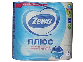 Бумага туалетная Zewa Plus, 2-х слойная, 4 рулона в упаковке, белая