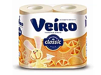 Бумага туалетная Veiro "Classic", 2-х слойная, 4 рулона в упаковке, желтая