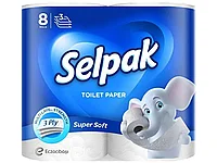 Бумага туалетная Selpak, 3-х слойная, 8 рулонов в упаковке, белая