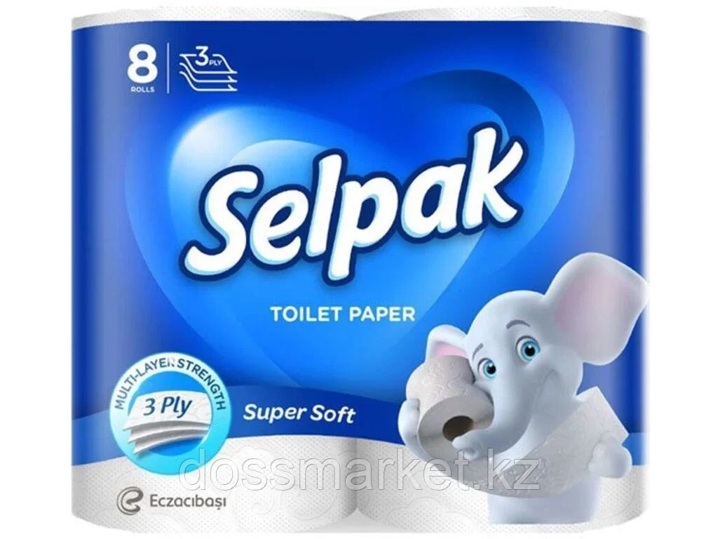 Бумага туалетная Selpak, 3-х слойная, 8 рулонов в упаковке, белая - фото 1 - id-p101461170