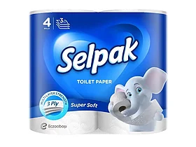 Бумага туалетная Selpak, 3-х слойная, 4 рулонов в упаковке, белая