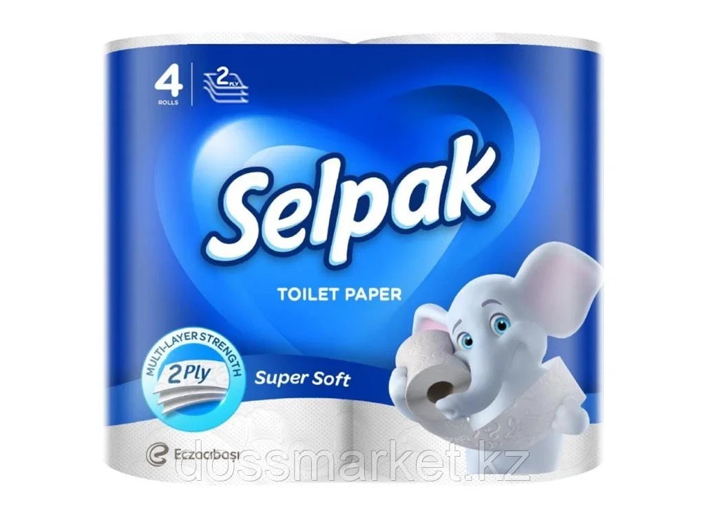 Бумага туалетная Selpak, 2-х слойная, 4 рулонов в упаковке, белая