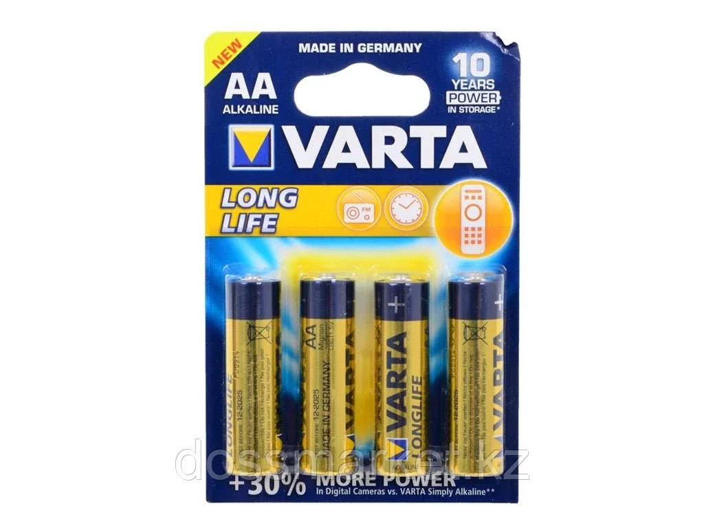 Батарейки VARTA "Longlife" АА (пальчиковые) 4 шт/упак - фото 1 - id-p101461364