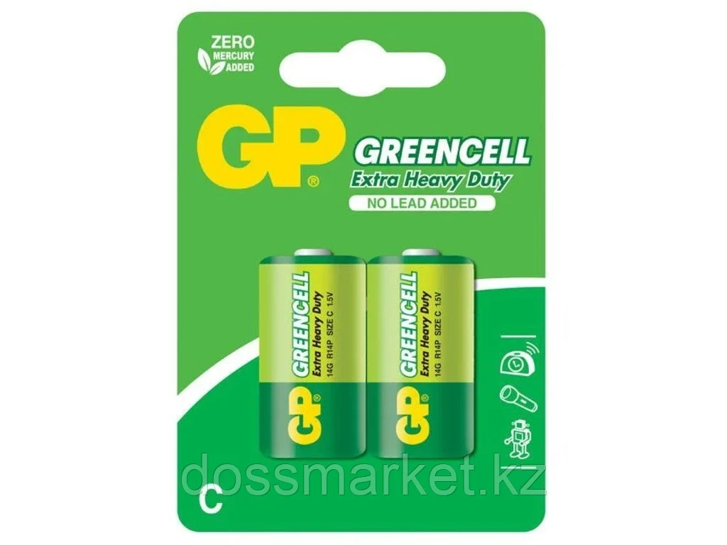 Батарейки GP "Greencell" 14G-2S2, C (2шт/упак) - фото 1 - id-p101461390