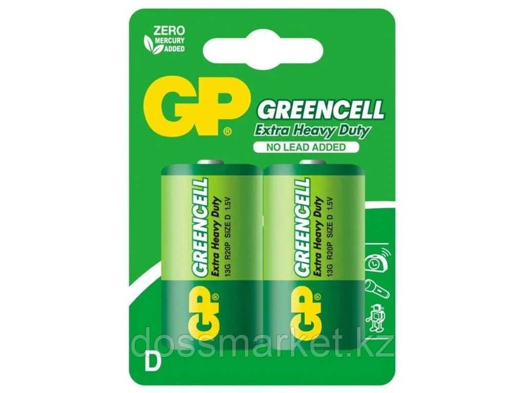 Батарейки GP "Greencell" 13G-2S2, D (2шт/упак) - фото 1 - id-p101461391