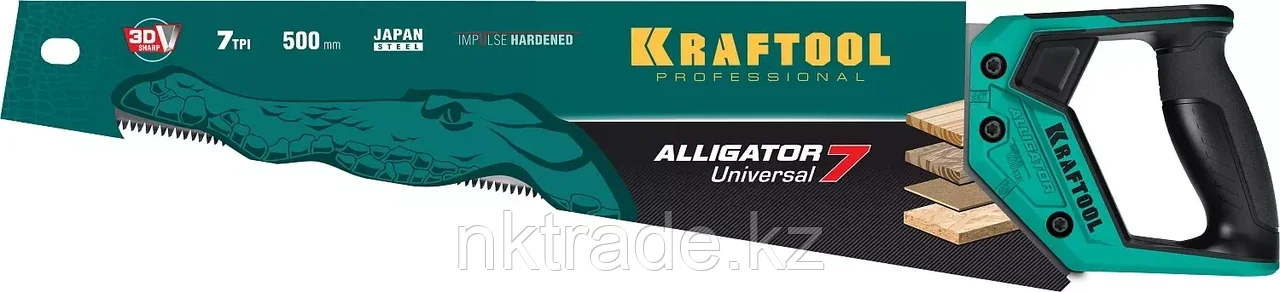 Ножовка универсальная "Alligator Universal 7", 500 мм, 7 TPI 3D зуб, KRAFTOOL - фото 4 - id-p98547343