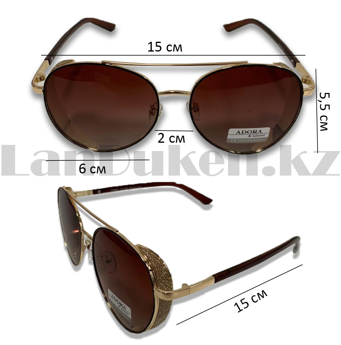 Солнцезащитные очки с коричневыми стеклами UV 400 Adora со стразами - фото 10 - id-p101476035