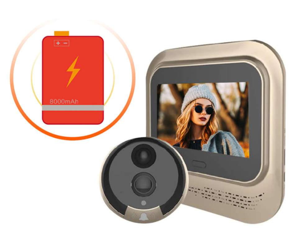 Беспроводной WiFi видеоглазок/видеозвонок с датчиком движения, звонком и аккумулятором 8000мАч, XM-JPIPH-2B - фото 3 - id-p101505842