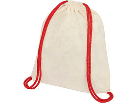 Рюкзак со шнурком Oregon, имеет цветные веревки, изготовлен из хлопка 100 г/м², бежевый/красный