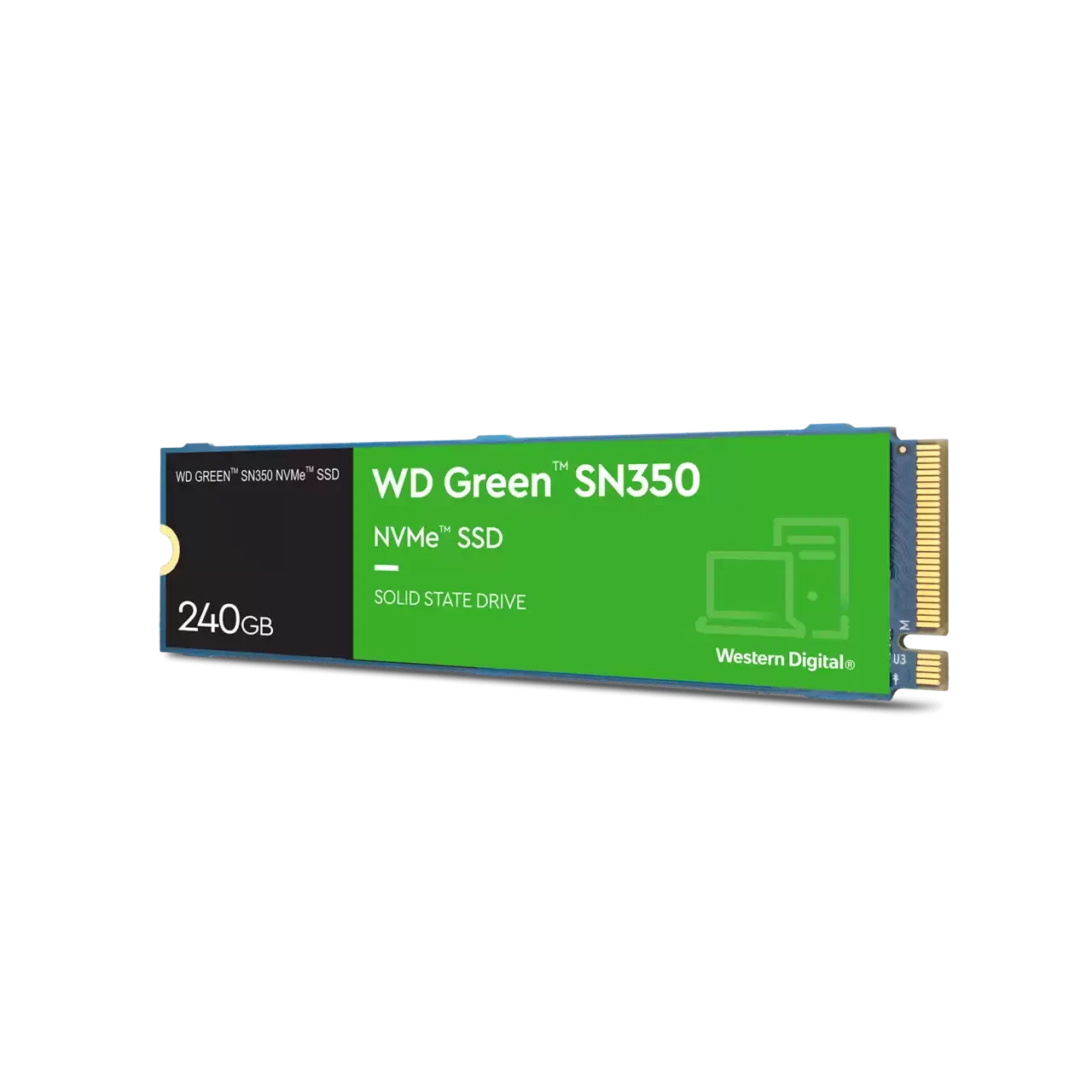Western Digital WDS240G2G0C Твердотельный накопитель 240GB SSD Серия Green SN350 M,2 2280 NVMe x4 R2400Mb/s W9 - фото 1 - id-p101513082