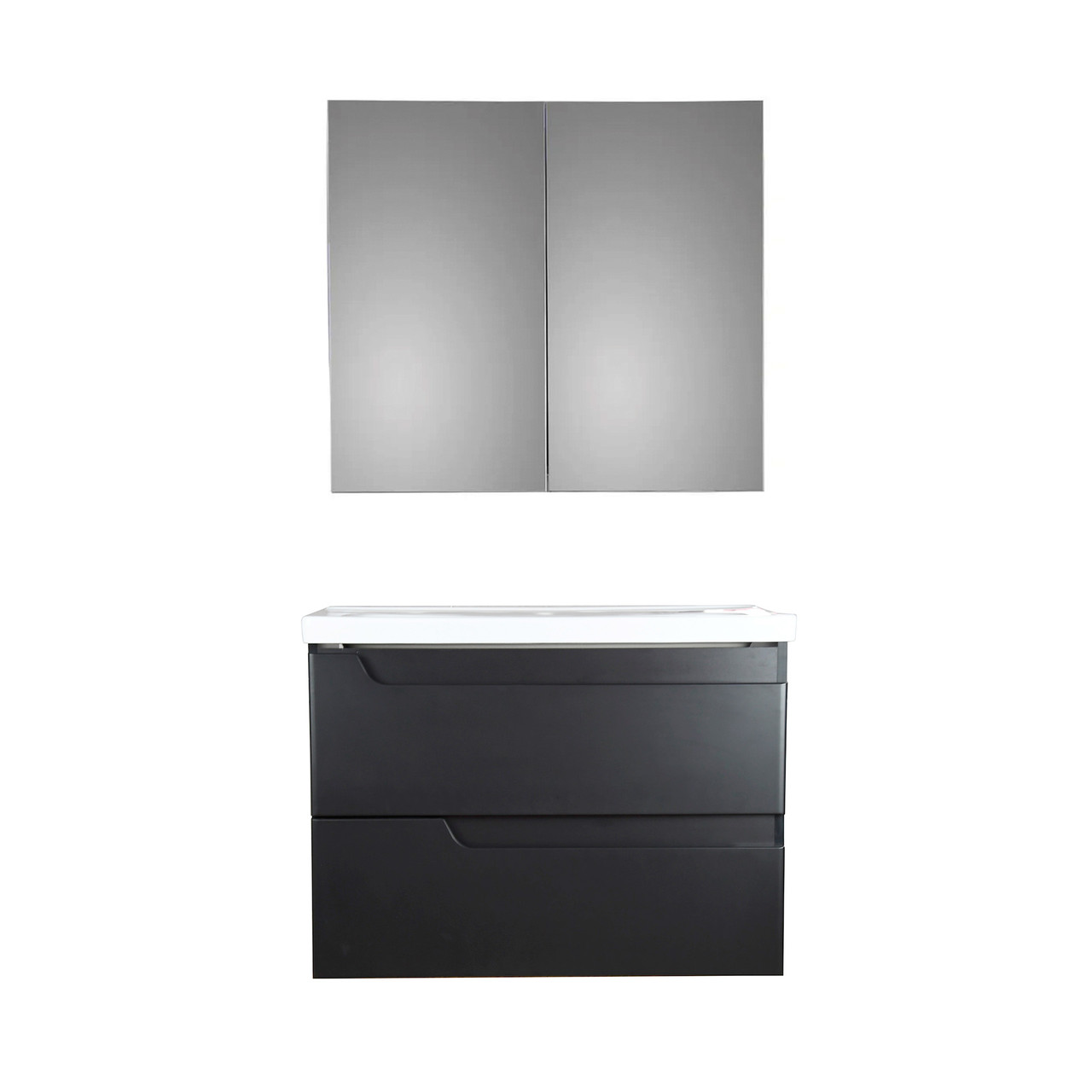Комлект мебели GLORIA Милано 80 подвесная тумба с зеркальным шкафом Черный матовый