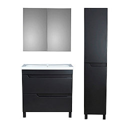 Комплект мебели GLORIA Милано 80 черный матовый напольная тумба с зеркальным шкафом и пеналом