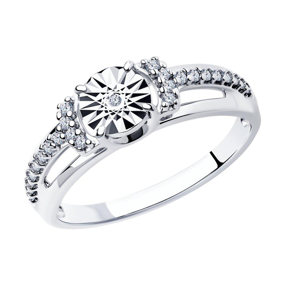Кольцо из серебра с натуральным бриллиантом и фианитом - размер 19