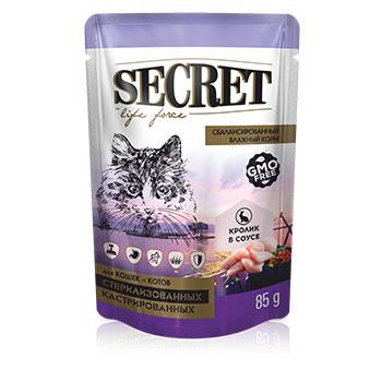 Паучи Secret Life Force для стерилизованных кошек и кастрированных котов 85 гр. / Кролик в соусе