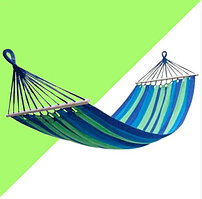 Гамак подвесной складной с деревянными планками 250х100 см в синих оттенках
