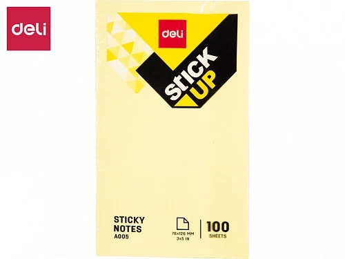 Клейкие листки DELI "Stick Up", 76 х126 мм, желтые, 100 листов