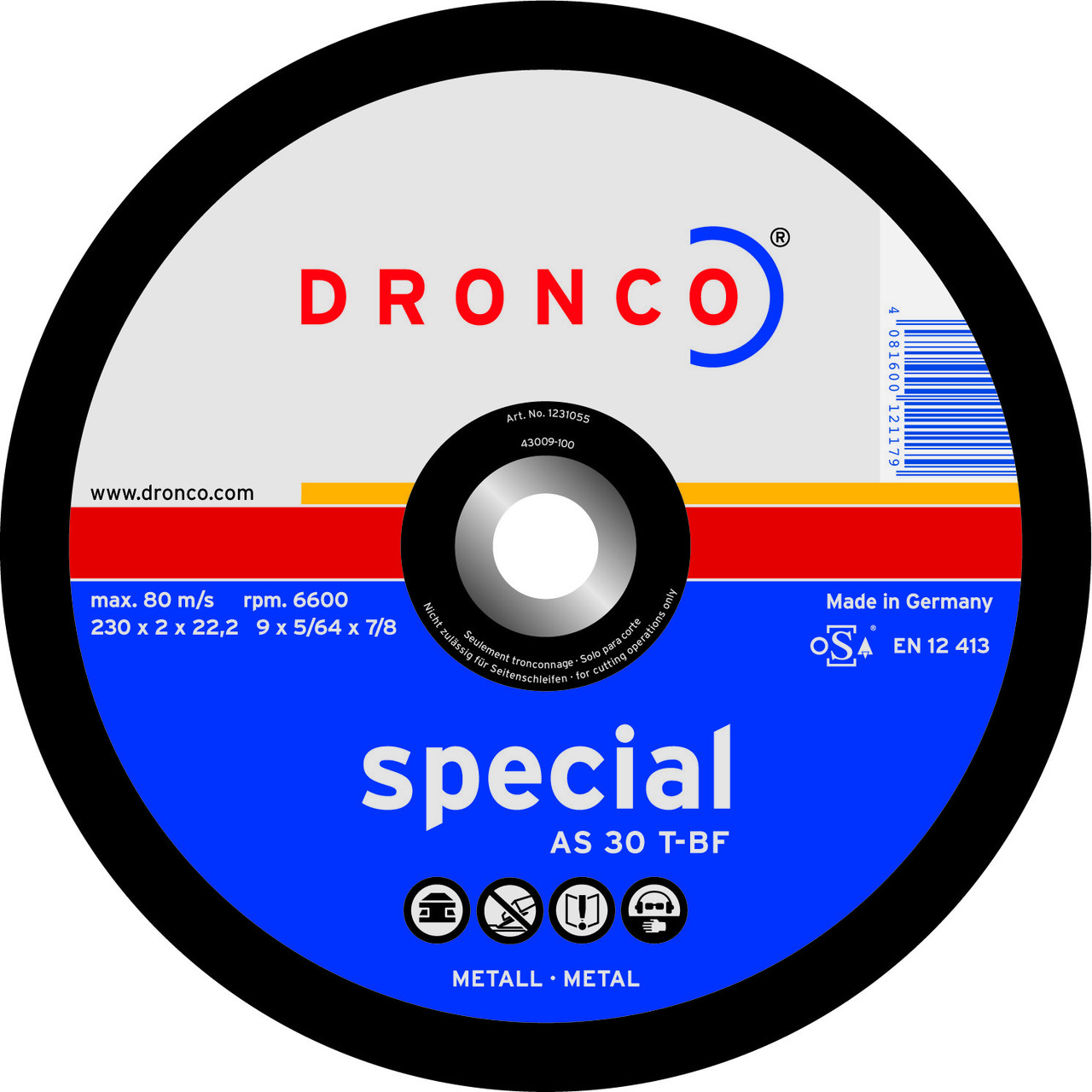 Абразивный отрезной диск Dronco AS 30 S T-BF 230 x 3 22,2 мм 1231115