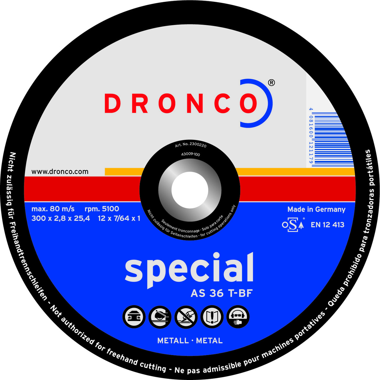 Абразивный отрезной диск Dronco AS 36 T-BF 400х3,2 2400220