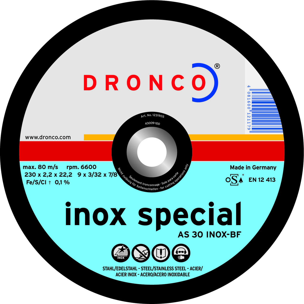 Абразивный отрезной диск Dronco AS 30 INOX 230x2,2 1231905