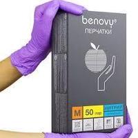 Перчатки BENOVY нитриловые текстурир. на пальцах Сиреневые M 50 пар/уп.(3,5 )