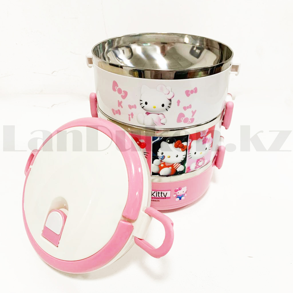 Ланч бокс 3 в 1 вакуумный 1,4 л с прорезиненными крышками Lunch Box Hello Kitty розовый - фото 5 - id-p101647213