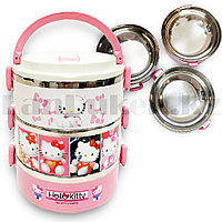 Ланч бокс 3 в 1 вакуумный 1,4 л с прорезиненными крышками Lunch Box Hello Kitty розовый