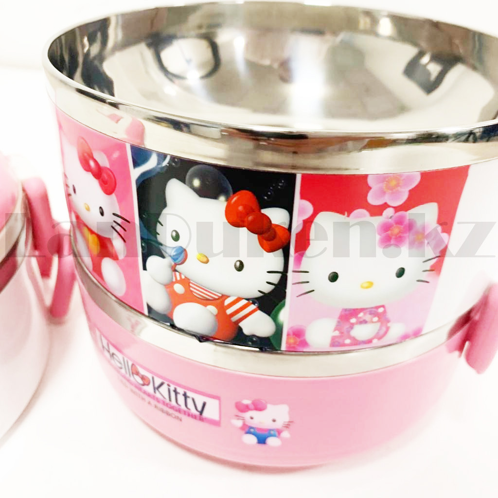 Ланч бокс 3 в 1 вакуумный 1,4 л с прорезиненными крышками Lunch Box Hello Kitty розовый - фото 10 - id-p101647213