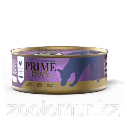 Консервы PRIME MEAT DOG GRAIN FREE беззерновые для взрослых собак с курицей и скумбрией в желе (325 гр)