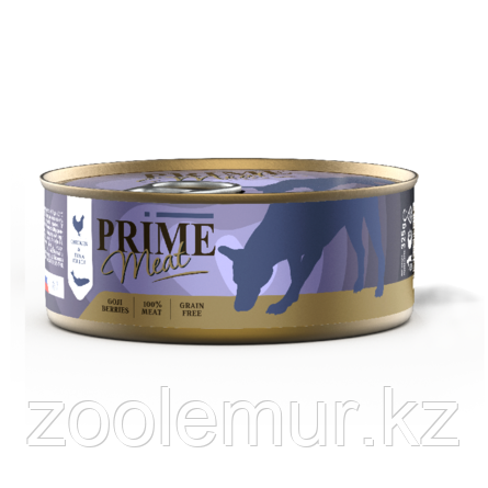 Консервы PRIME MEAT DOG GRAIN FREE беззерновые для взрослых собак с курицей и тунцом в желе (325 гр)
