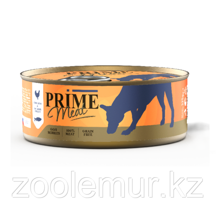 Консервы PRIME MEAT DOG GRAIN FREE беззерновые для взрослых собак с курицей и лососем в желе (325 гр)