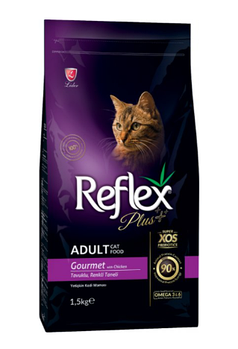 Reflex Plus Adult Cat Gourmet chicken для Взрослых Кошек с разноцветными гранулами с курицей 1,5кг