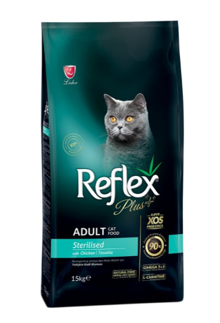 Reflex Plus STERILISED CHICKEN для взрослых стерилизованных кошек с курицей, 15кг